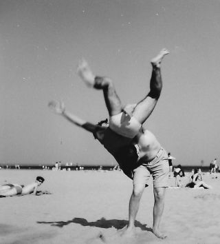 Vtg 1950s Medium Format Negative Beach Scene Guy Flipping Guy Onto Ground M90 - 3