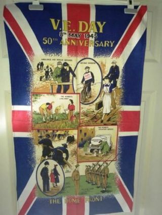 British V E Day 50th Anniversary Vintage Cotton Tea Towel The Home Front 1995