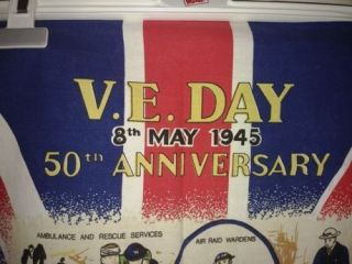 British V E Day 50th Anniversary Vintage Cotton Tea Towel The Home Front 1995 2