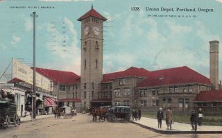 Union Railway Depot Portland Oregon Postcard 1912