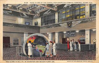 Miami Florida 1937 Postcard Globe Of Earth Pan - American Airways Terminal