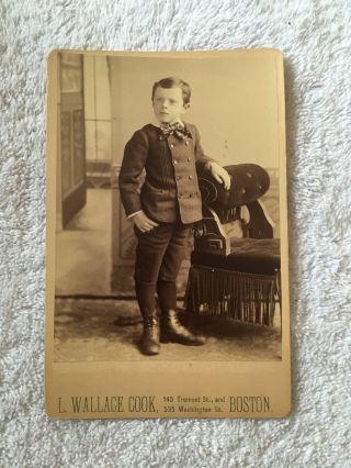 Antique 1880s Cabinet Card,  Boston Ma - Young Boy,  Handsome