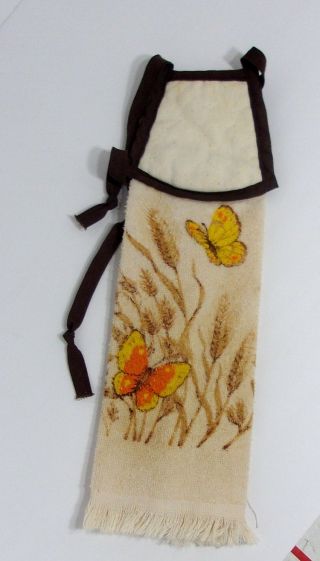 Vtg 1970s Cannon Wheat & Butterflies Franco Tie - On Kitchen Hand Towel
