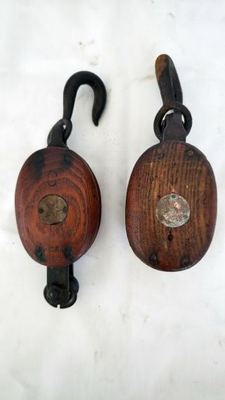 Vintage wooden block and Tackle pair 2 2