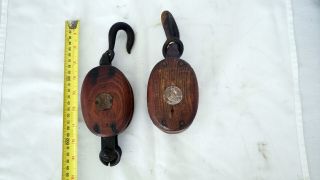Vintage wooden block and Tackle pair 2 3