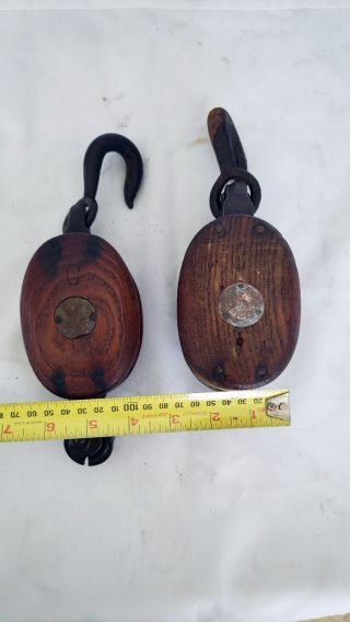 Vintage wooden block and Tackle pair 2 4