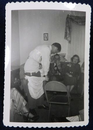 Vtg 1950s American Party Life Photo Snapshot Man Wears Bra Garter Panty Slip