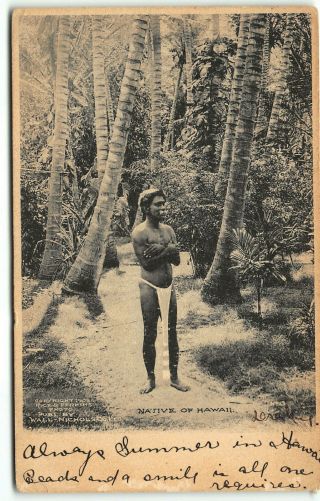 Early Territorial Hawaii Native Man In Malo Wall Nichols 13 Pmc Postcard W Udb