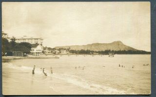 Hawaii,  Early,  Waikiki Beach,  Diamond Head In Background,  Wob,  Rp,