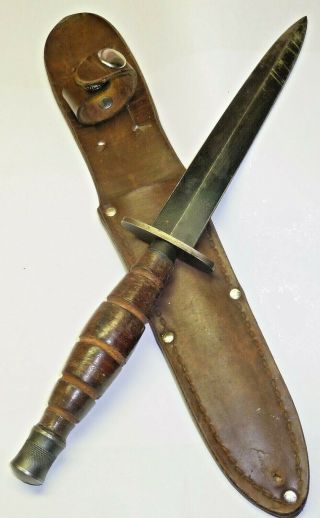Vtg Japan Made 10 ¾” Commando Knife & Sheath Fairbairn Sykes Stiletto Style Figh