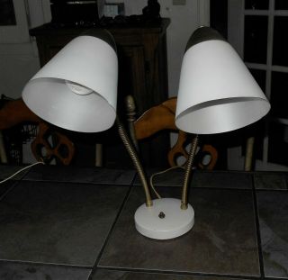Mid Century Modern Metal White Double Gooseneck Lamp Desk Or Wall