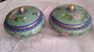 Pair Chinese Cloisonne Lidded Bowls 6 "
