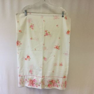 Vintage Shabby Chic Cotton Pillowcase Pink Cabbage Roses Standard Euc