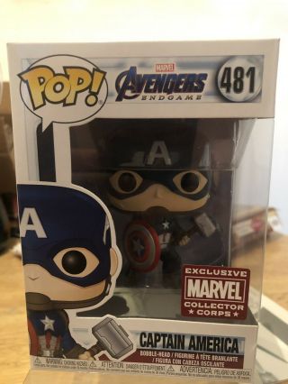 Funko Pop Marvel Corps Exclusive Captain America With Mjolnir Endgame In Hand