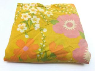 Vtg Wamsutta Twin Fitted Sheet Superlin Orange Pink Yellow Floral Retro Mod 60s