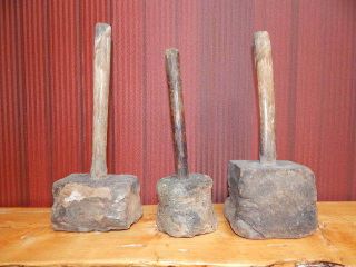 3 Vintage Antique Heavy Wood 13 " Woodworking Mallet Hammer Farm Tools Rare