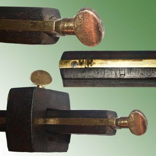 EARLY ROSEWOOD BRASS BOUND CARPENTER ' S SCRIBE W/ADJUSTABLE POINTS FOR DOVETALING 2