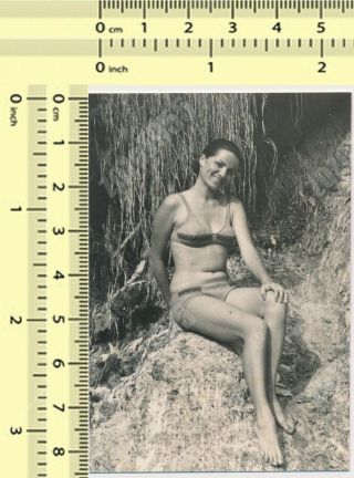 Sexy Bikini Woman,  Pretty Swimsuit Lady On Beach Old Photo Snapshot