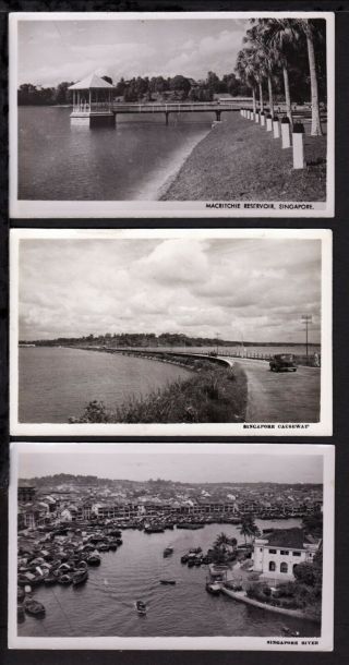 Singapore C1930s Macritche Reservoir,  Causeway,  River X 3 Real Photo Postcards