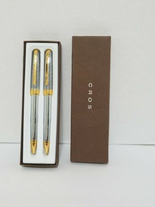 Cross Chrome & Gold Pen & Pencil Set In Orig.  Box