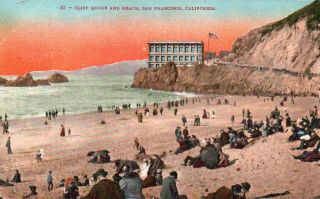 San Francisco,  Ca,  Cliff House & Beach,  1909 Vintage Postcard G4054
