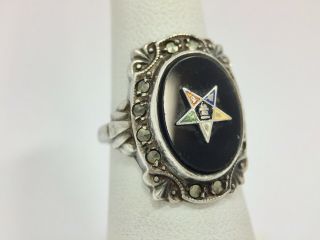 Antique Order Of The Eastern Star Masonic Ring Size 5 Sterling Silver Uncas