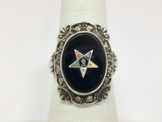 Antique Order of the Eastern Star Masonic Ring Size 5 Sterling Silver Uncas 4