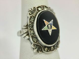 Antique Order of the Eastern Star Masonic Ring Size 5 Sterling Silver Uncas 5