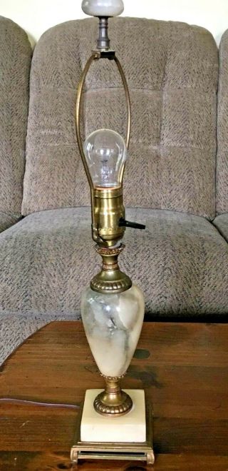 Vintage 20 " Brass And Alabaster / Marble Lamp With Marble Final