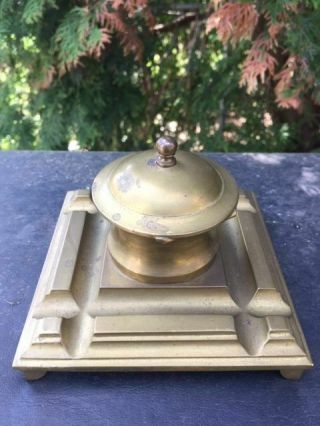 Antique Solid Brass Glass Inkwell - Footed - Great Design - 21
