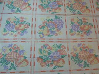 Vintage Cotton Printed TABLECLOTH Blocks FRUIT CHERRIES PINEAPPLE GRAPES 2