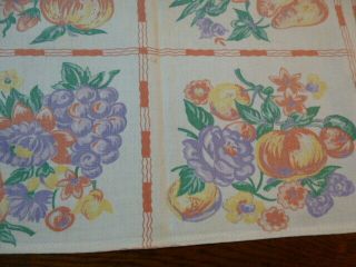 Vintage Cotton Printed TABLECLOTH Blocks FRUIT CHERRIES PINEAPPLE GRAPES 3