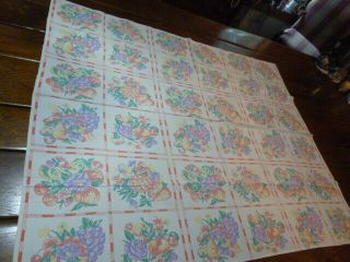 Vintage Cotton Printed TABLECLOTH Blocks FRUIT CHERRIES PINEAPPLE GRAPES 4