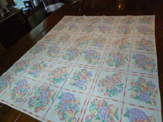 Vintage Cotton Printed TABLECLOTH Blocks FRUIT CHERRIES PINEAPPLE GRAPES 5