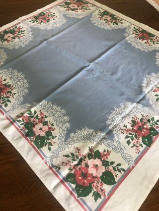 Vintage Floral Printed 1950 - 60’s Tablecloth 38 " X 34 " Cotton