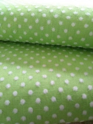 Vintage Flocked Dotted Swiss Cotton Sheer Fabric Green W/ White 3yds 28 " X 44 "