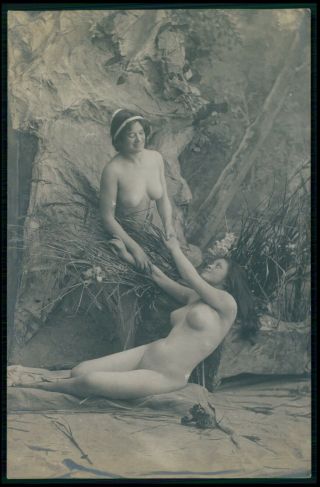 Photogravure Nude Woman Nudist Lesbian In The Wild 1910s Postcard
