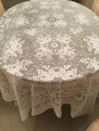 Vintage Tablecloth Lace - 100 " X62 " - Bright White - Lovely