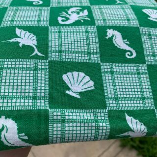 Vintage Startex Nu - Mode Tablecloth W/tag - Green Beach Squares Seahorse Animals