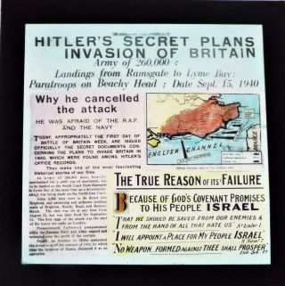 Magic Lantern Slide Vintage Ww2 1940 Hitlers Secret Plans Invasion Of Britain