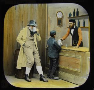 Victorian Tale Glass Magic Lantern Slide J Ploughman No9 C1890 Boy At A Pub