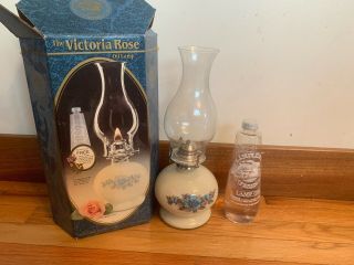 Vintage Lamplight Farms Victoria Rose Floral Painted Glass Oil Lamp
