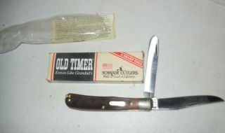 Vintage Schrade U.  S.  A.  Old Timer 96ot Bearhead Trapper Knife Spey And Clip Blade