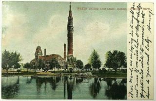 Water Light House Detroit Michigan Mi Glitter Applique Vintage Postcard