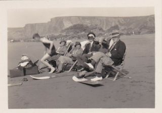 Old Photo People Fashion Beach Men Women Swimwear Surfing Surfboard 1930s Oc2