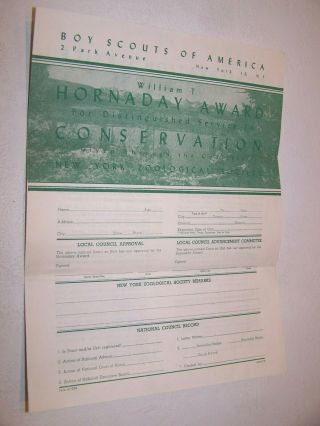 Vintage 1951 William T Hornaday Award Application Form