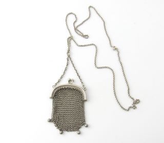 Vintage Sterling Silver Mesh Purse On Chain Necklace 5168