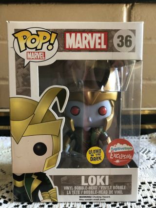 Funko Pop Marvel Loki 36.  Glow In Dark Fugitive.  Tiny Mark On Corner.  Great Deal