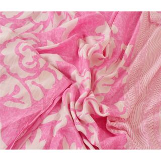 Sanskriti Vintage Pink Saree 100 Pure Silk Printed Sari 5 Yd Fabric Decor Craft
