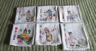 Vintage Set Of 6 Days Of Week Kitchen Dish Towels - Hand Painted 24 " X 26 "
